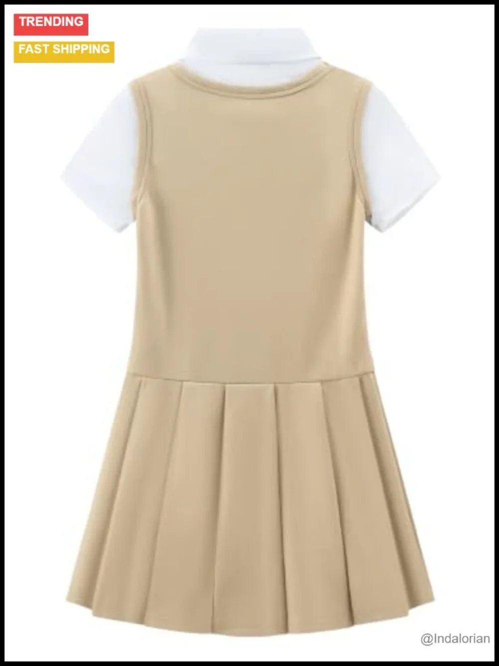 Girls 2-in-1 School Uniform Pleated Jumper Dress Short Sleeve Button Down